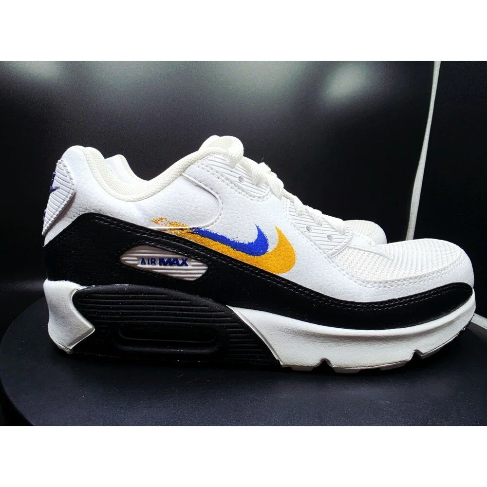 Nike Air Max 90 GS NN Unisex Kids Low Top Lace-Up White/Blue US 6.5 Women/5Youth